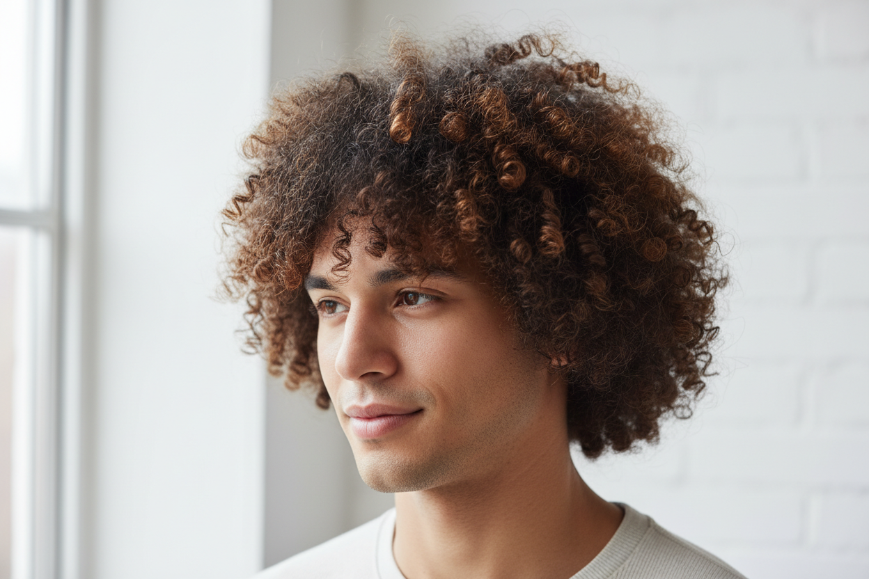 curly men hair no product display